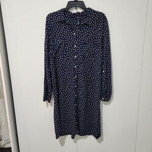 GAP Women's Long Sleeve Navy Blue Dress with White Hearts Button Down Preppy XL